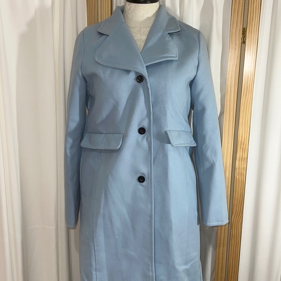 Jackets & Blazers - Womens long pea coat blue and red multicolor block pattern size small